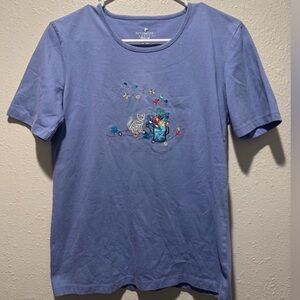Vintage Embroidered Cat + Garden T-Shirt